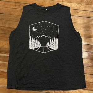 Women’s Dark Charcoal Gray Sleeveless Tank Top with mountain highway 2XL